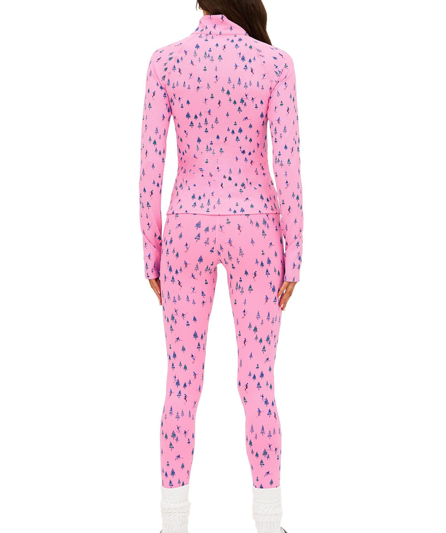 Ski Patrol print active set featuring mock-neck zip top, slim fit, thumbholes, sculpting high-rise leggings, and soft performance fabric perfect for winter workouts.