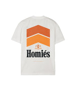  A white t-shirt with 'Homies' branding 