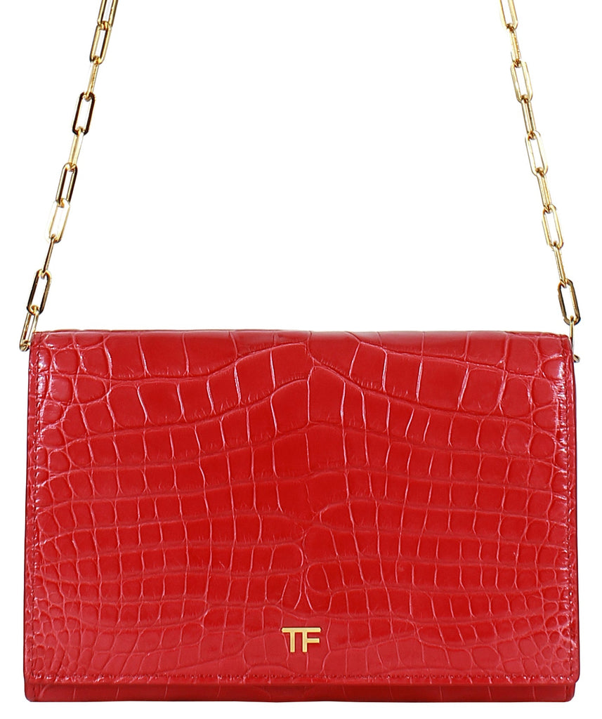 Shiny Stamped Alligator Leather 001 Chain Wallet