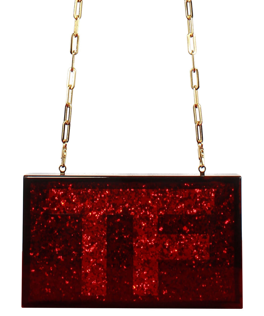 Glittered Plexiglass Box Clutch Bag With Chain Strap