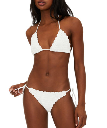 Ribbed balconette bikini with removable cups, adjustable tie straps, and skimpy side-tie bottoms. A stylish, flattering swim look for beach or pool days.