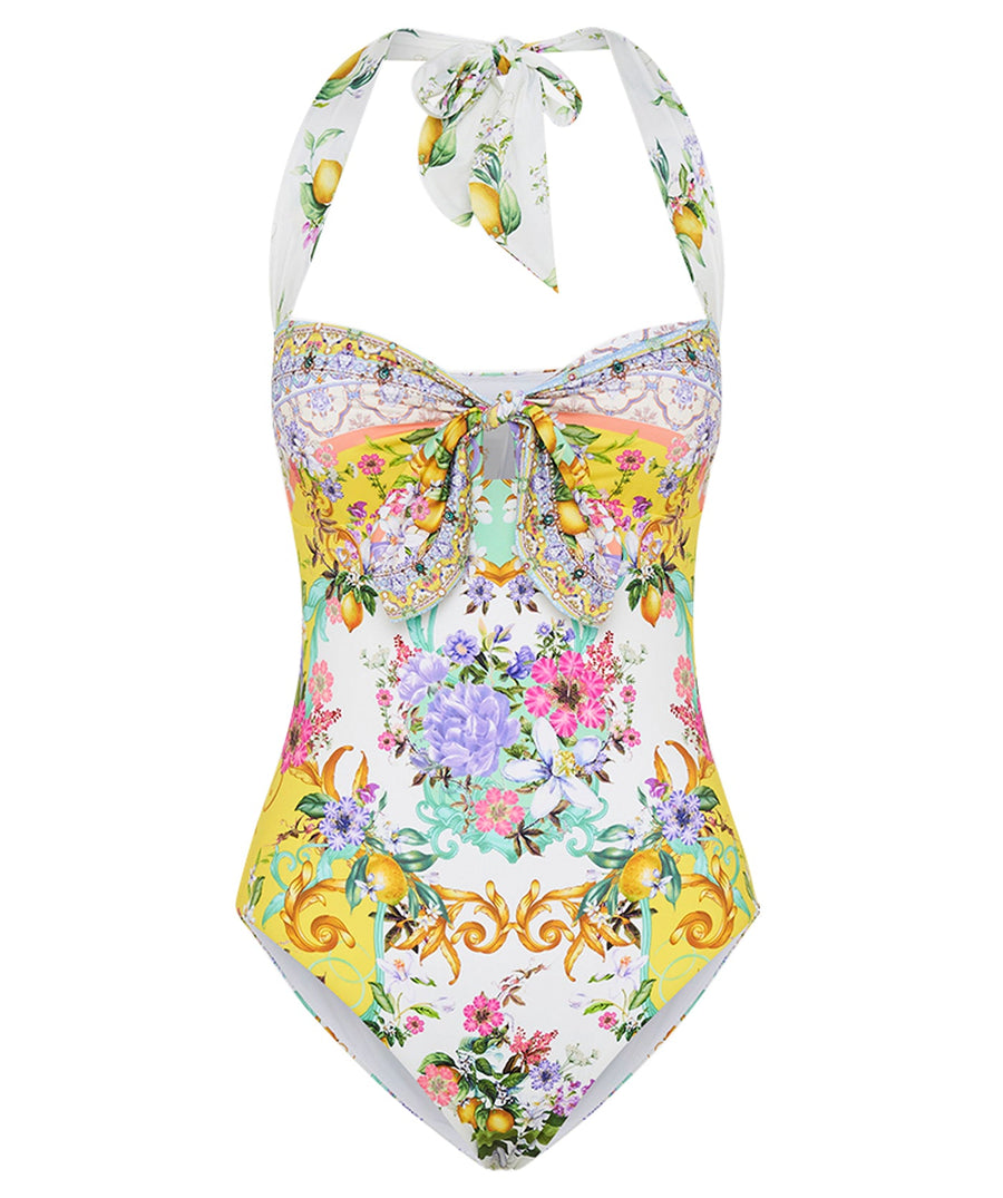 CAMILLA Caterina Spritz Tie Front Halter Neck One Piece Swimsuit 00024678