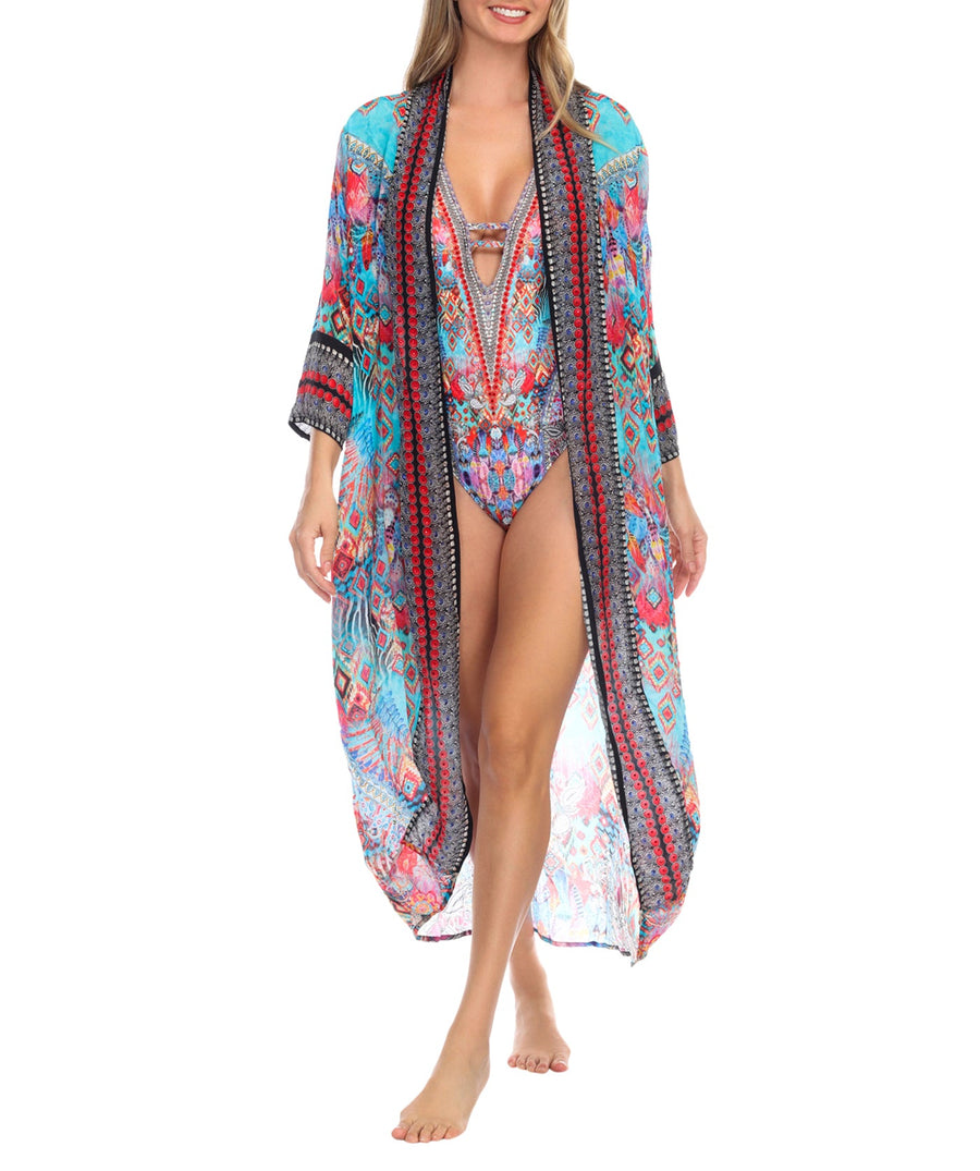 LA MODA  Ikat Blossom Kimono Cover Up 22013 LC
