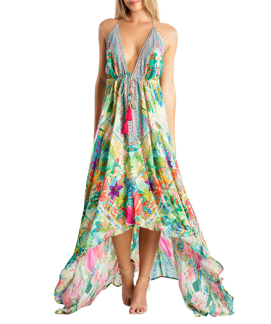 LA MODA Tropics Maxi Halter High Low Dress 24008 MXD