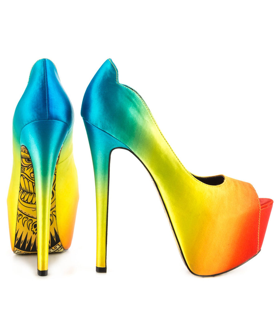 TAYLOR SAYS  Tiki Gaga Rainbow Satin Platforms 100TLRTIKIGAGA