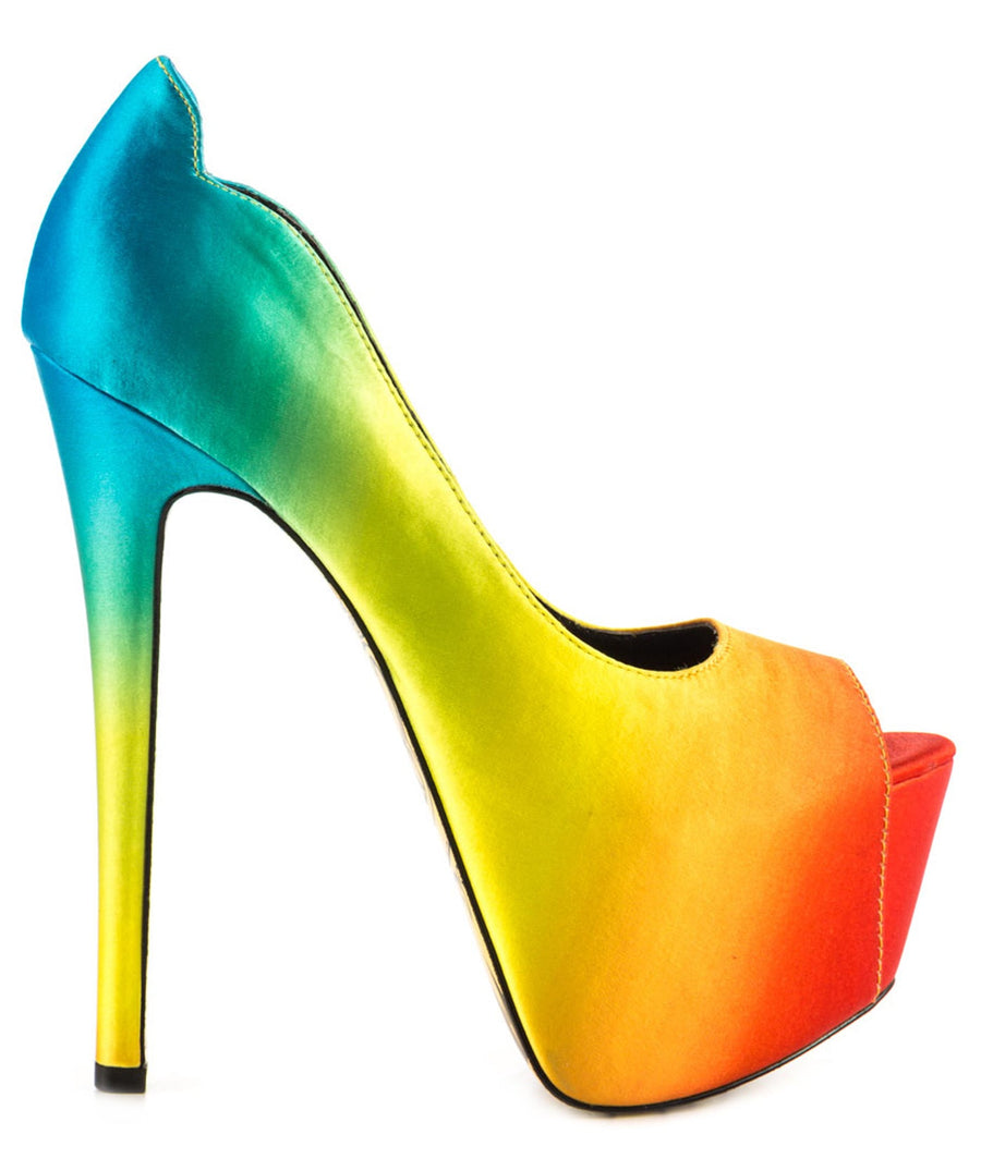 TAYLOR SAYS  Tiki Gaga Rainbow Satin Platforms 100TLRTIKIGAGA