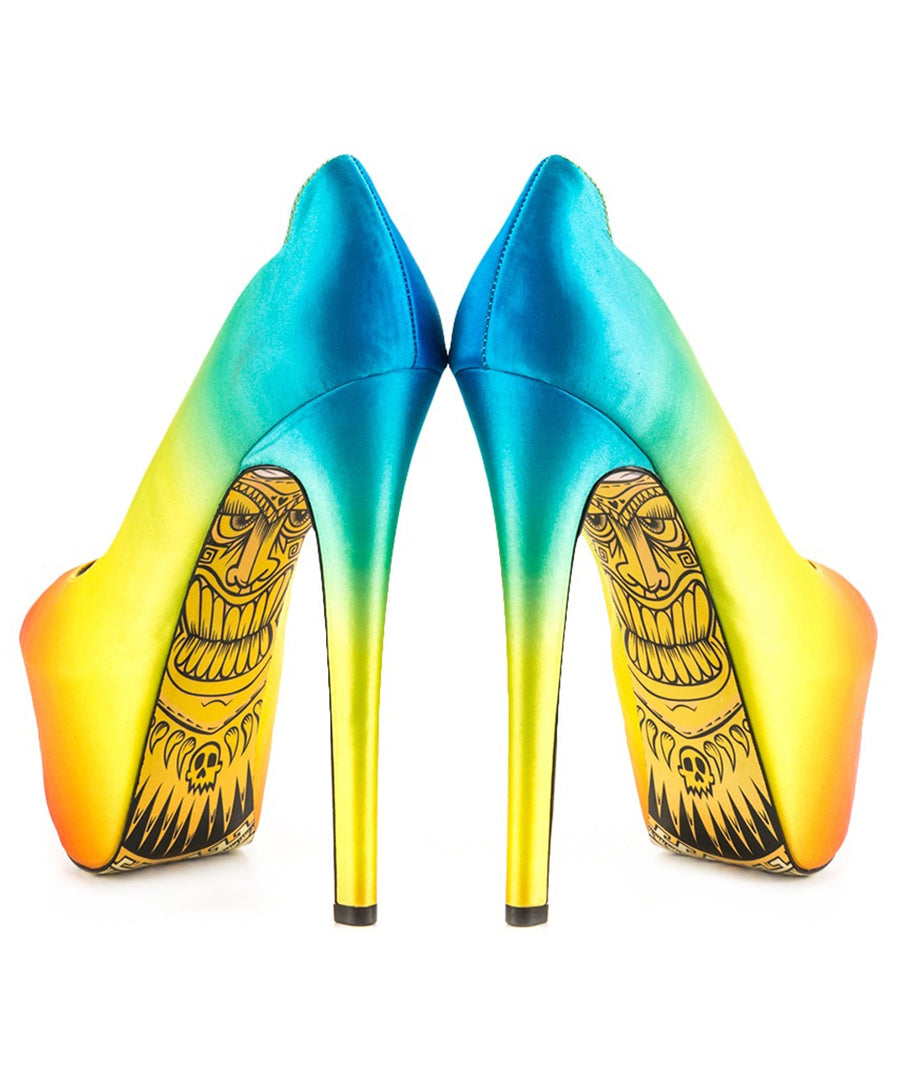 TAYLOR SAYS  Tiki Gaga Rainbow Satin Platforms 100TLRTIKIGAGA