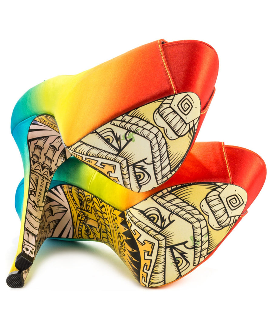 TAYLOR SAYS  Tiki Gaga Rainbow Satin Platforms 100TLRTIKIGAGA